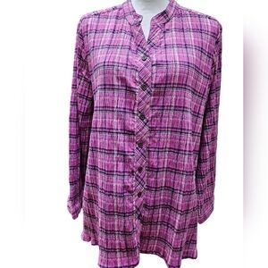ALLISON DALEY LONG SLEEVE BLOUSE SZ L PINK GRAY PLAID